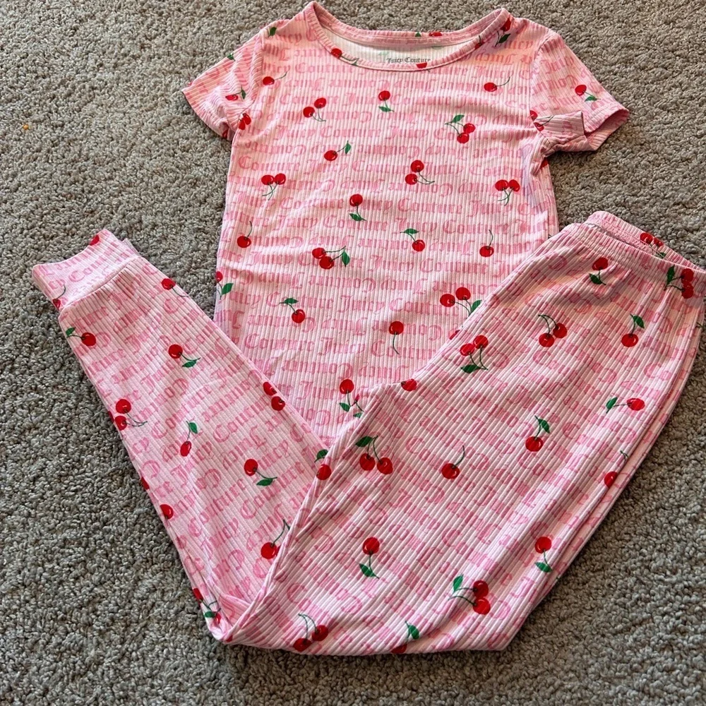Juicy Couture Pink Ribbed With Cherries Girls PJ Set Size 8